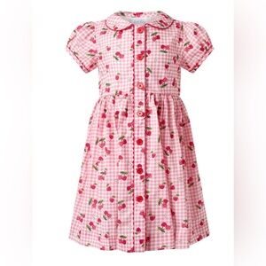 NWT Girls Rachel Riley Gingham Cherry Button Front Dress Size 5
